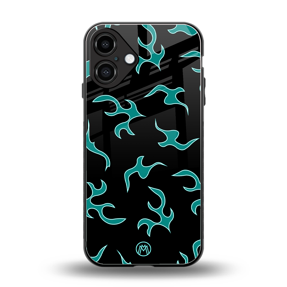 lil blue flames back phone cover | glass case for iphone 16 plus