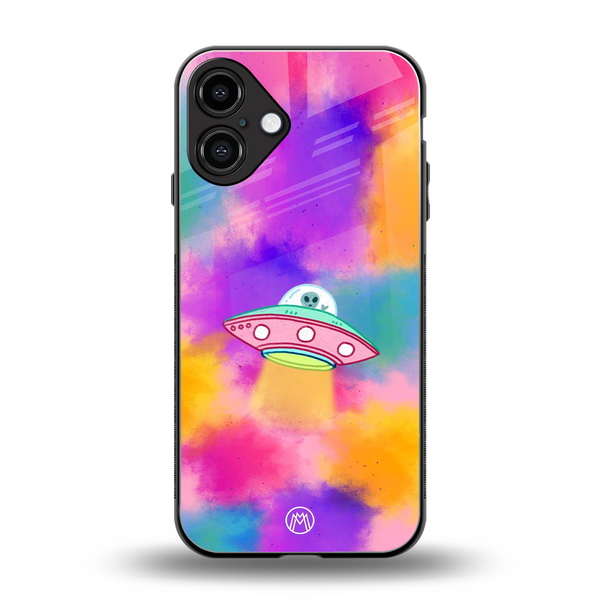 lil colourful alien back phone cover | glass case for iphone 16 plus