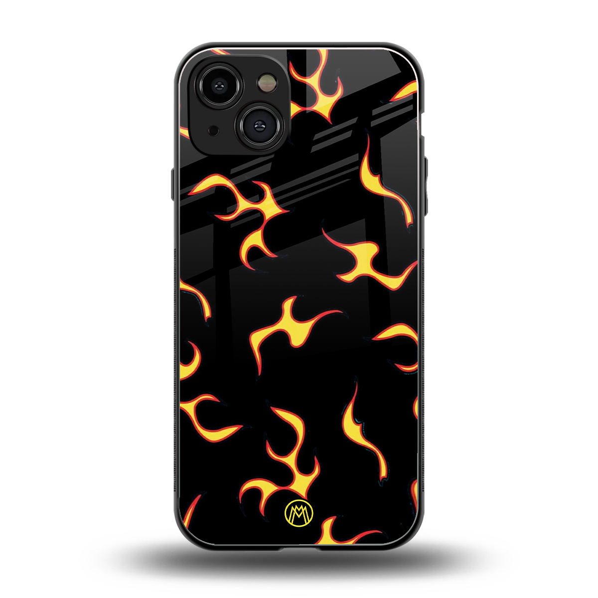 lil flames on black back phone cover | glass case for iphone 14