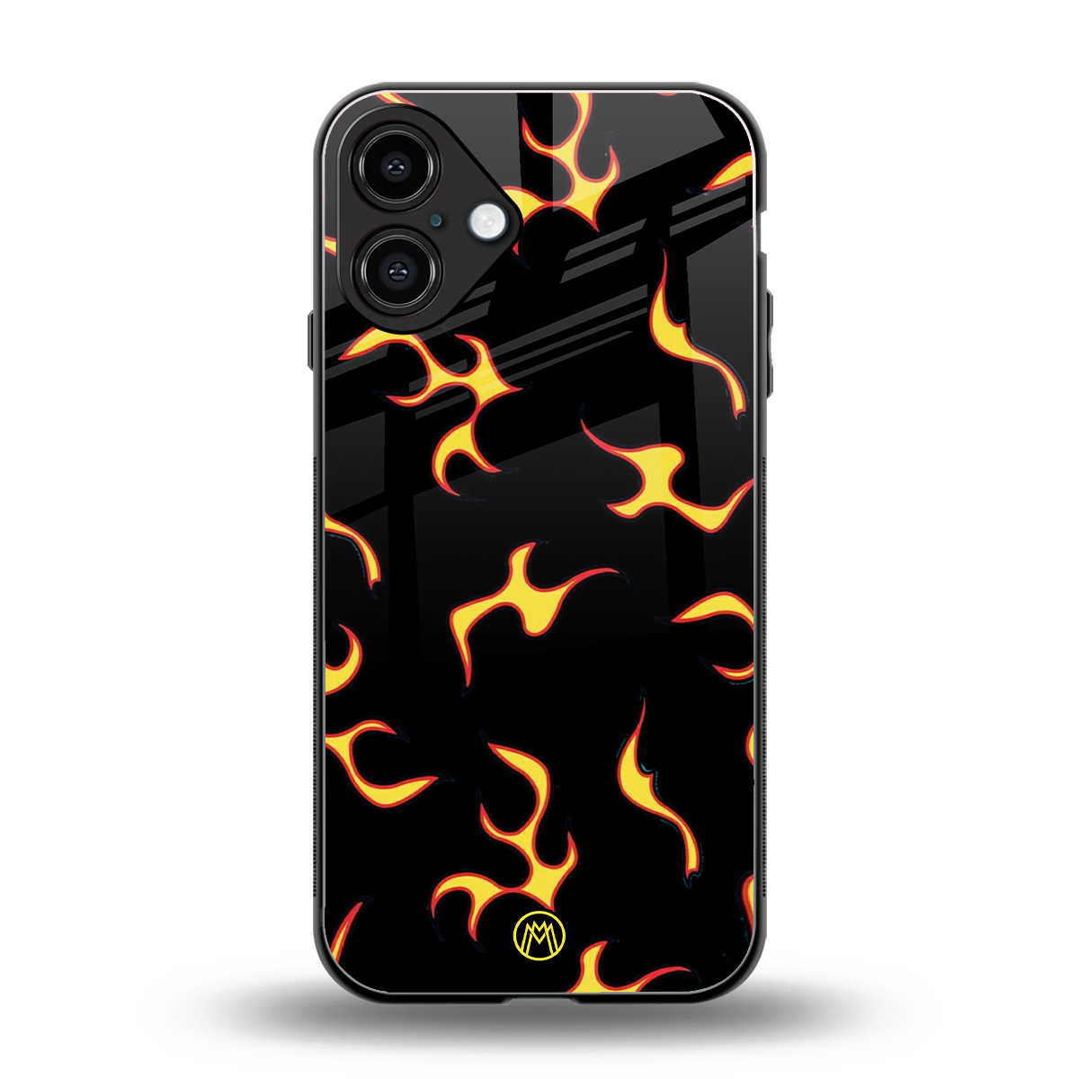 lil flames on black back phone cover | glass case for iphone 16 plus