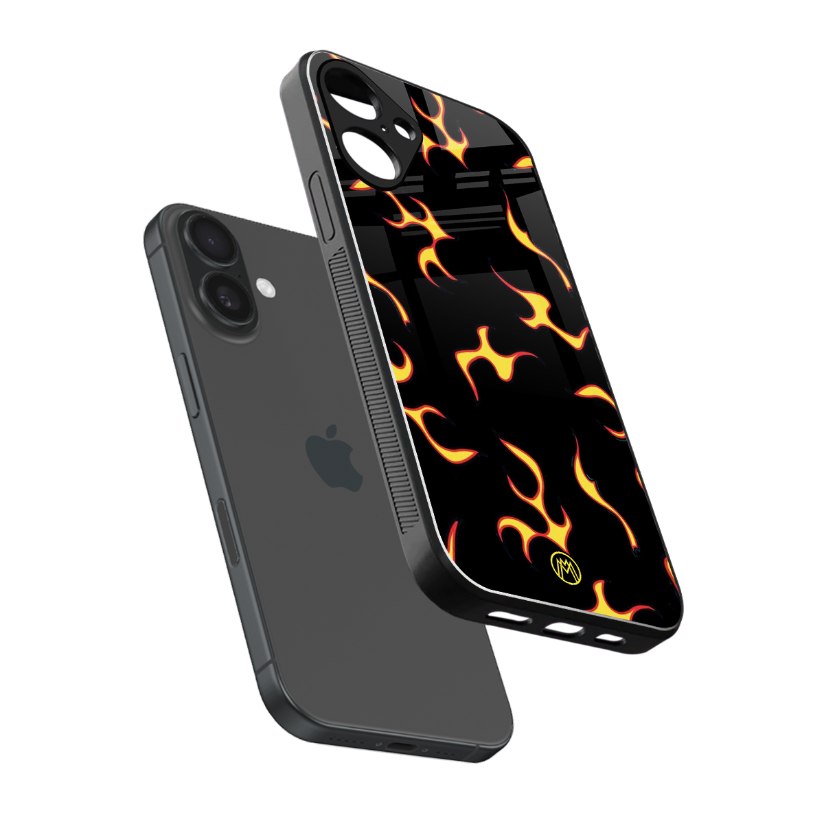 lil flames on black back phone cover | glass case for iphone 16 plus