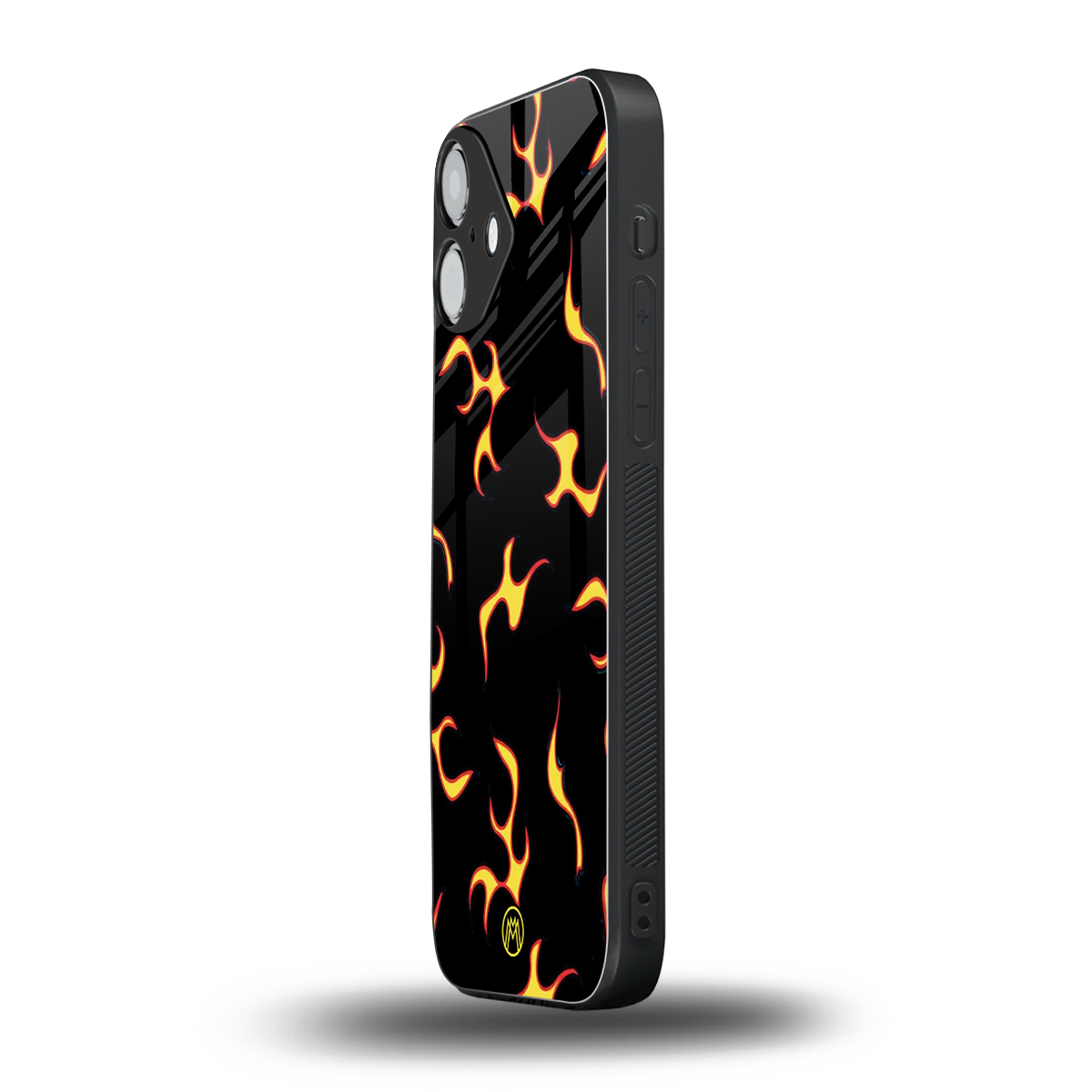 lil flames on black back phone cover | glass case for iphone 16 plus