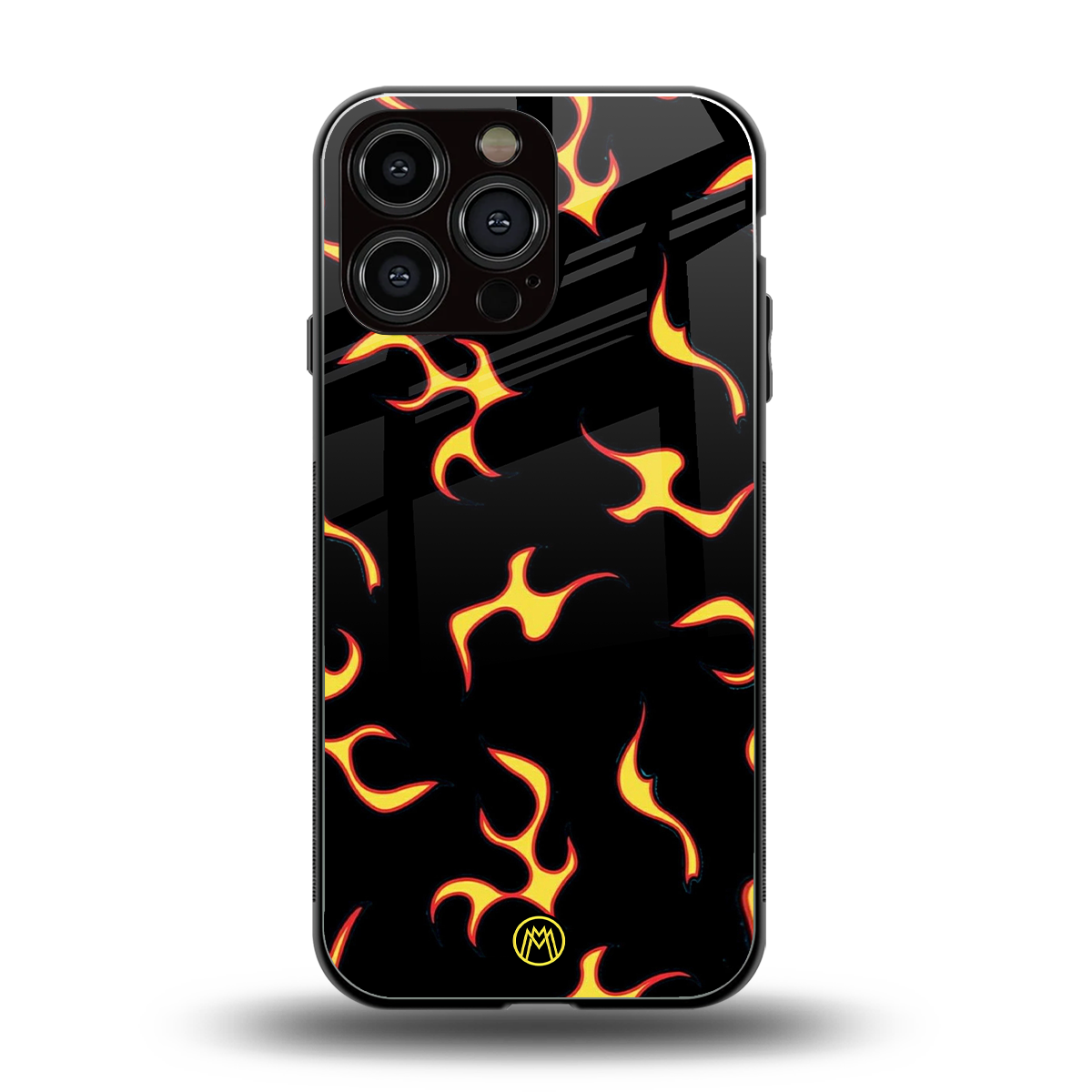 lil flames on black back phone cover | glass case for iphone 16 pro max