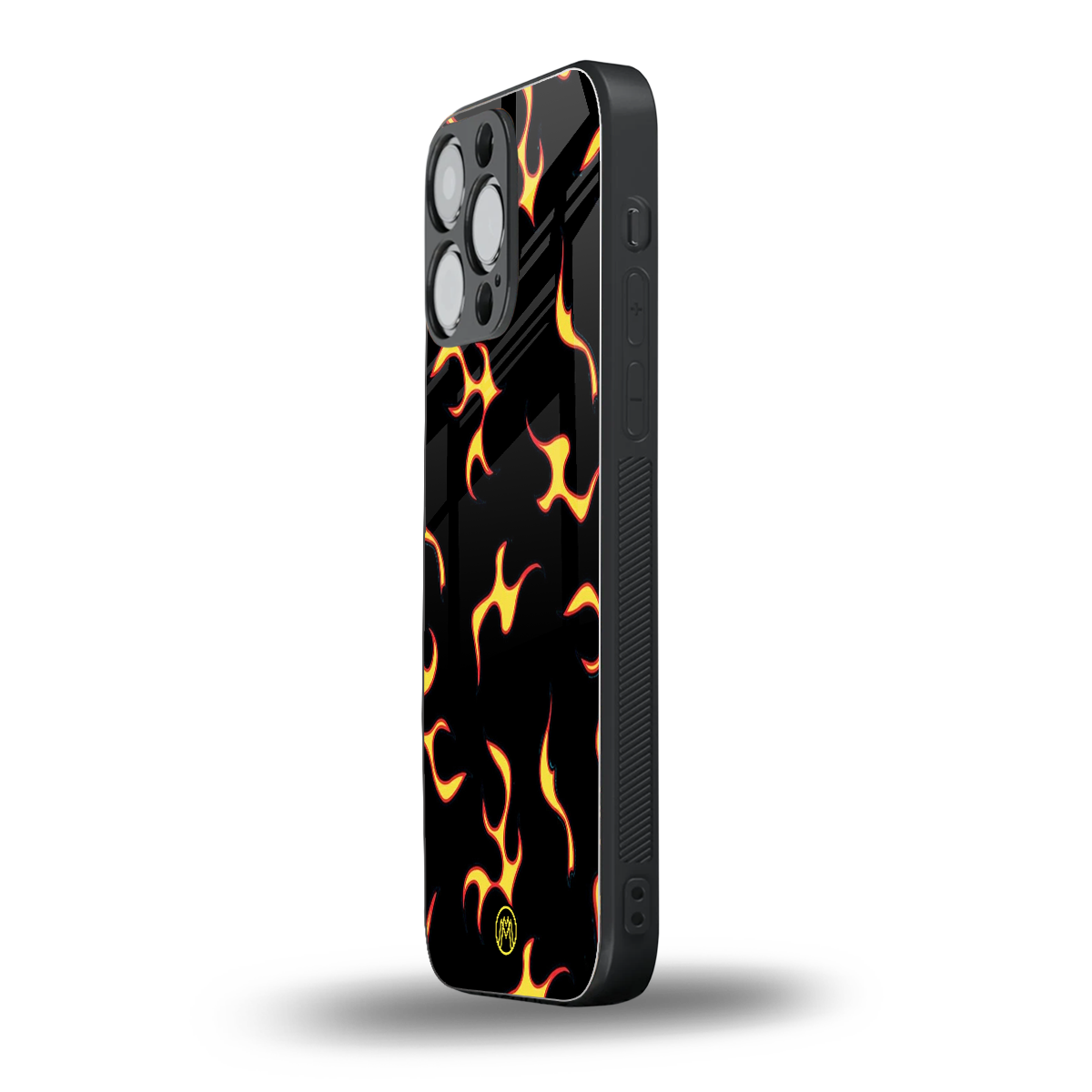 lil flames on black back phone cover | glass case for iphone 16 pro max