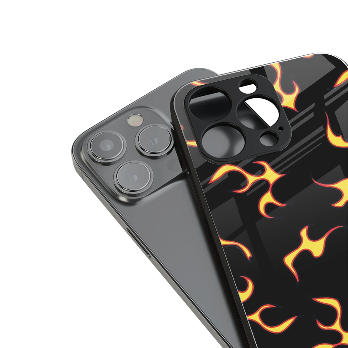lil flames on black back phone cover | glass case for iphone 14 pro max