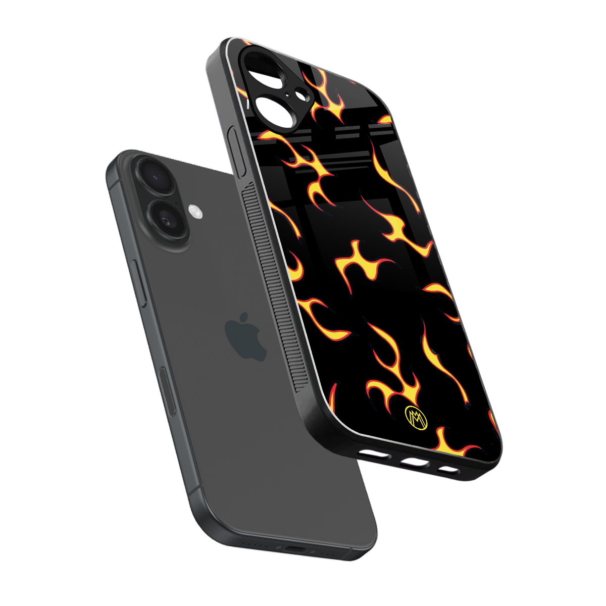 lil flames on black back phone cover | glass case for iphone 16