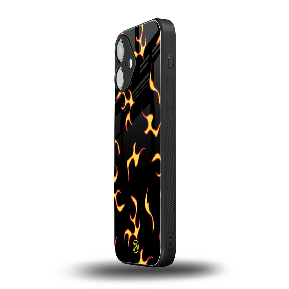lil flames on black back phone cover | glass case for iphone 16