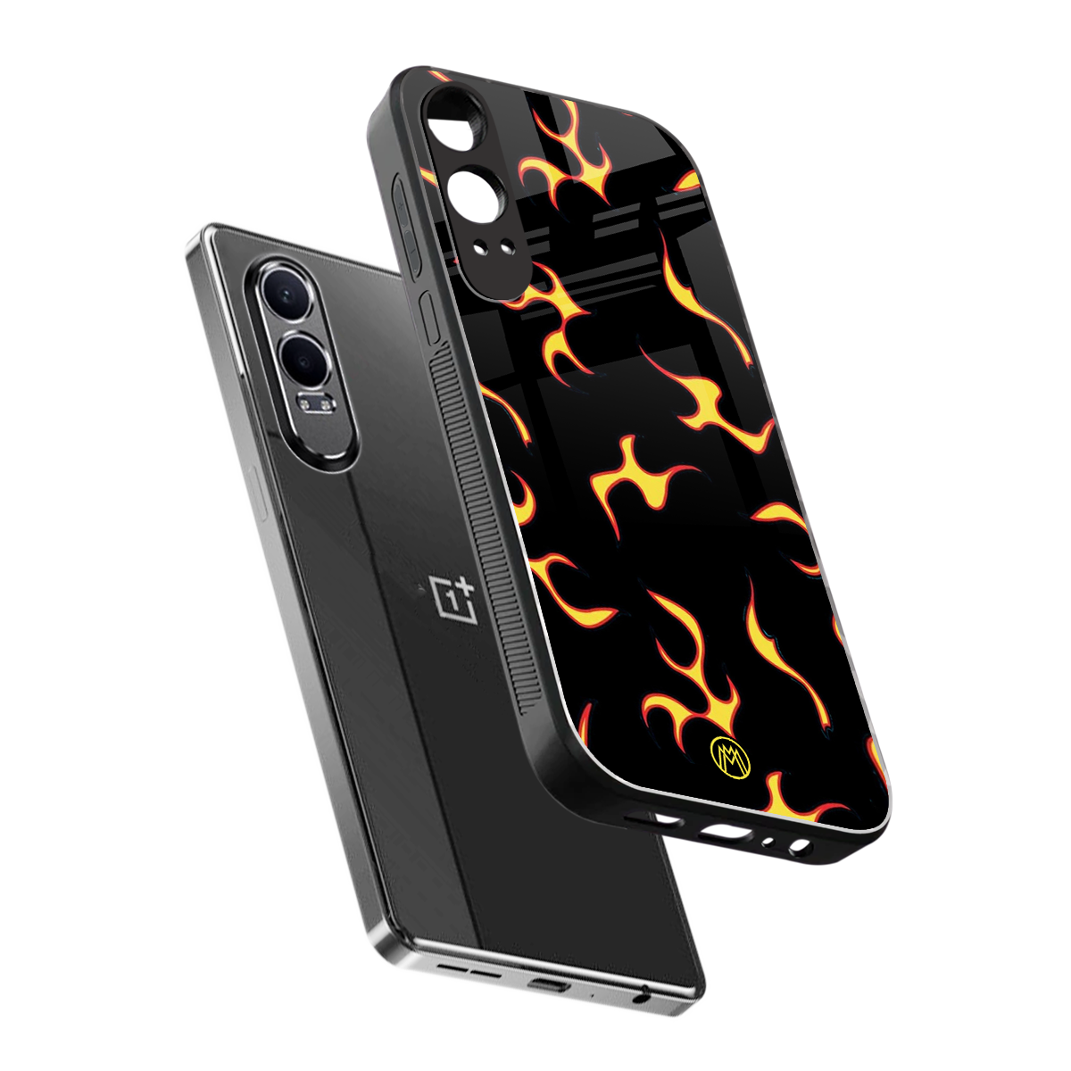 lil flames on black back phone cover | glass case for oneplus nord ce 4 lite