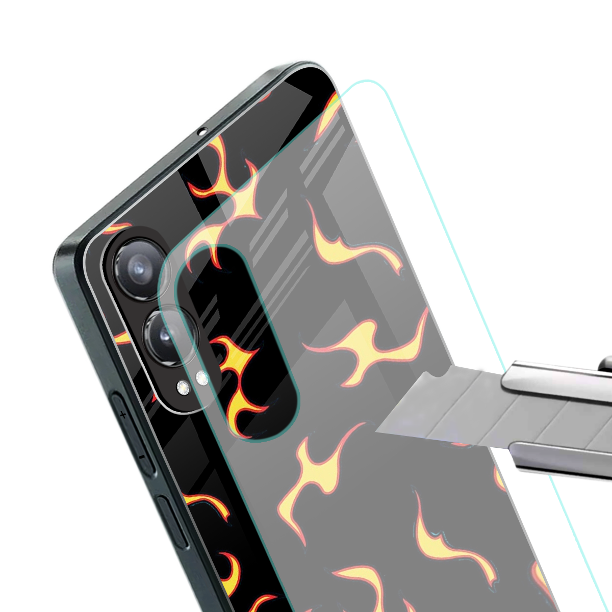lil flames on black back phone cover | glass case for oneplus nord ce 4 lite