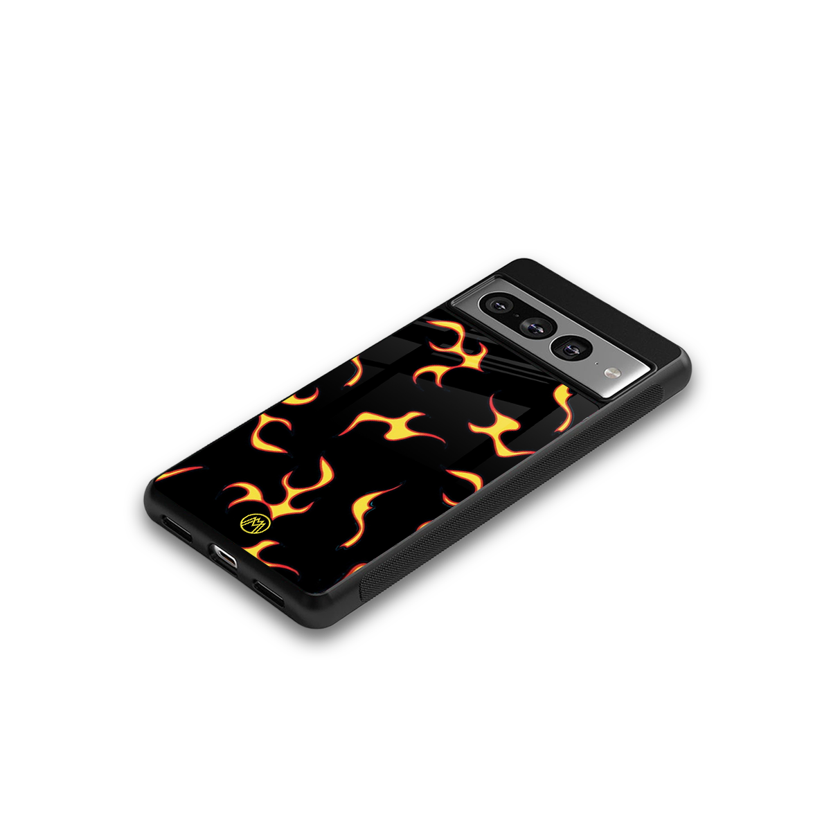 lil flames on black back phone cover | glass case for google pixel 7 pro