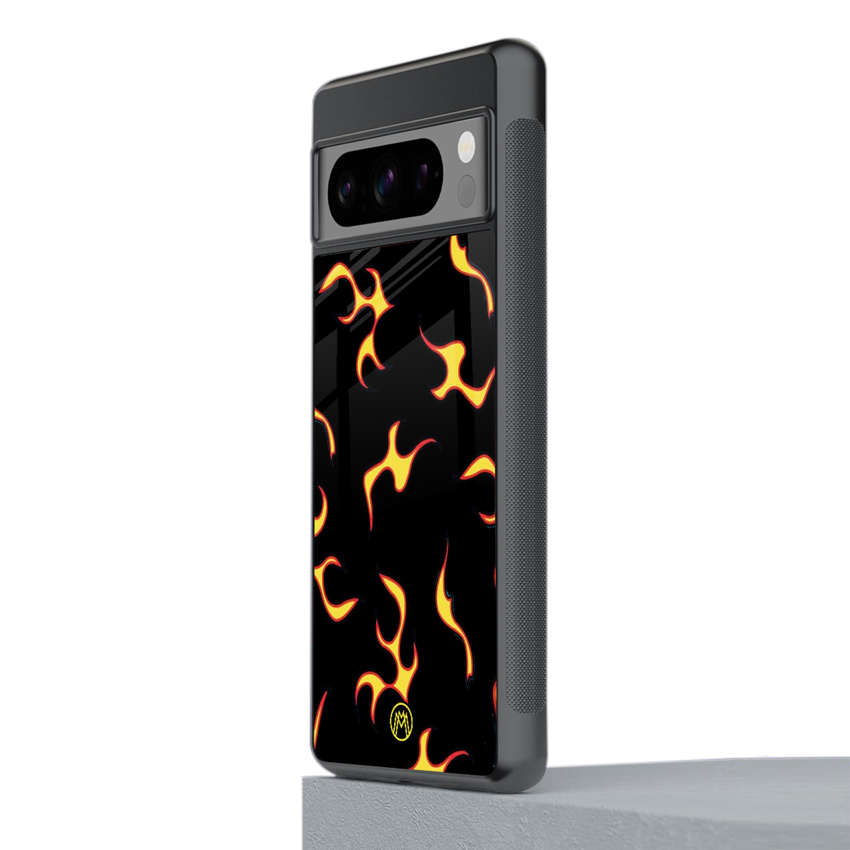 lil flames on black back phone cover | glass case for google pixel 8 pro