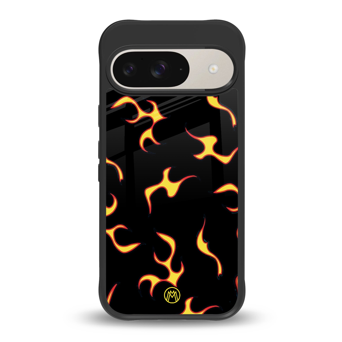 lil flames on black back phone cover | glass case for google pixel 9
