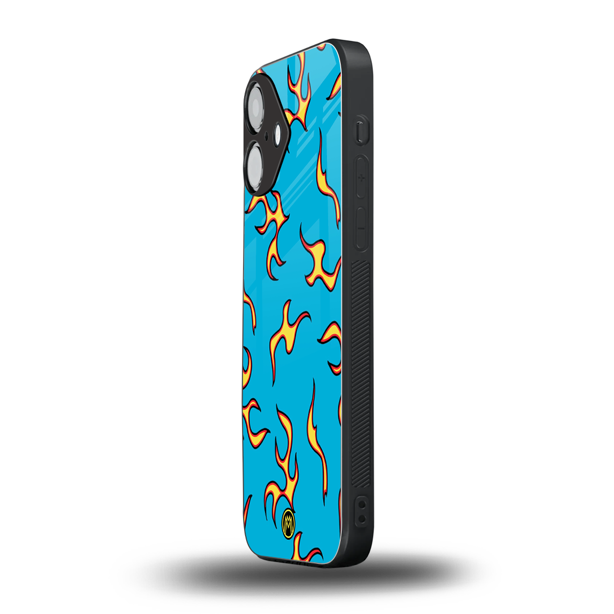 lil flames on blue back phone cover | glass case for iphone 16