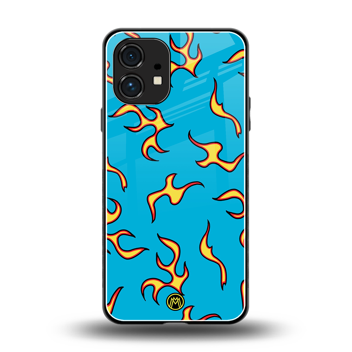 lil flames on blue back phone cover | glass case for nothing phone 1
