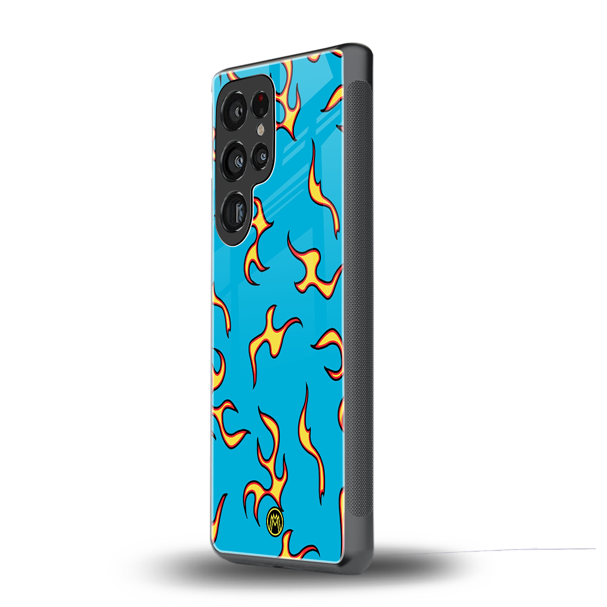 lil flames on blue back phone cover | glass case for samsung galaxy s25 ultra