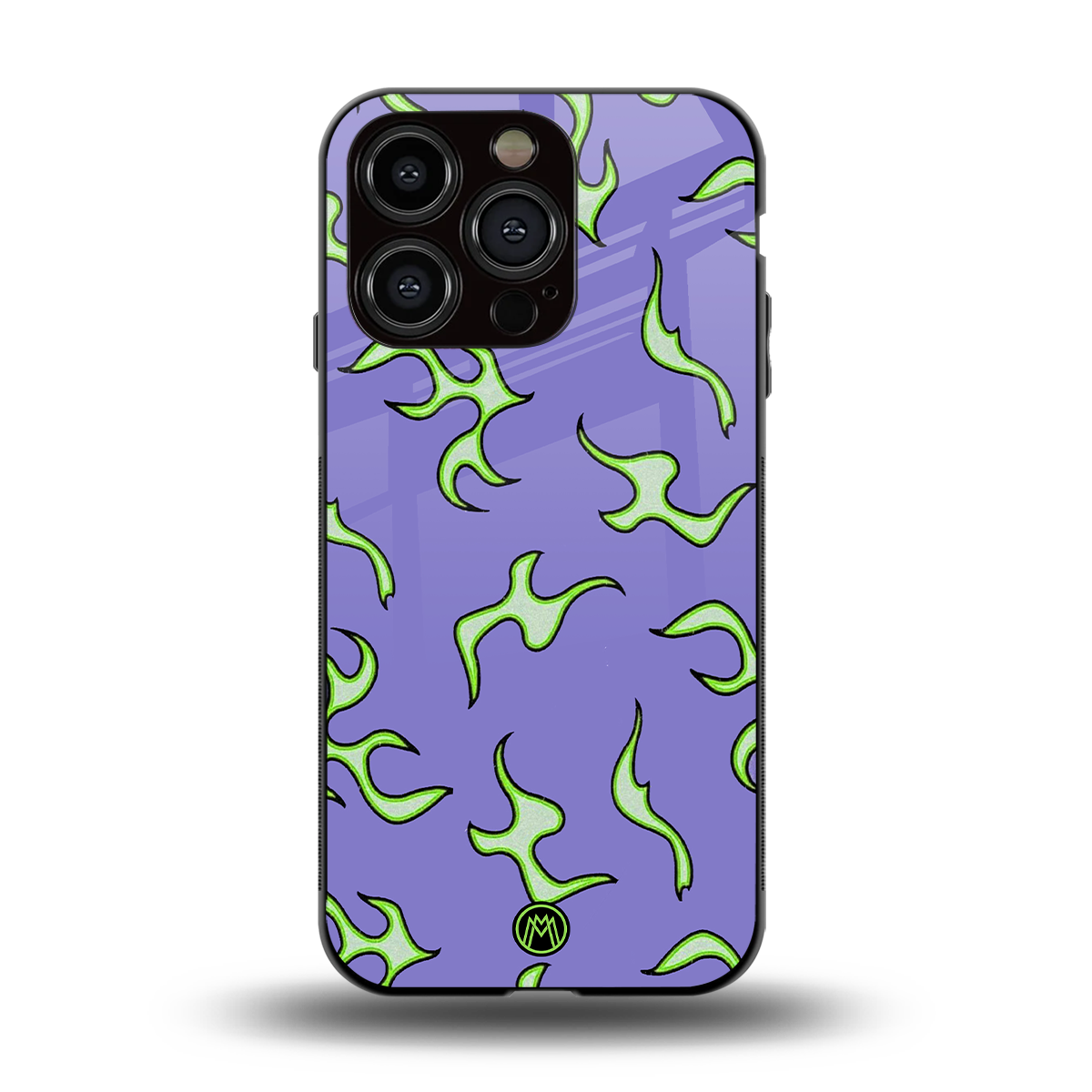 lil flames on purple back phone cover | glass case for iphone 14 pro