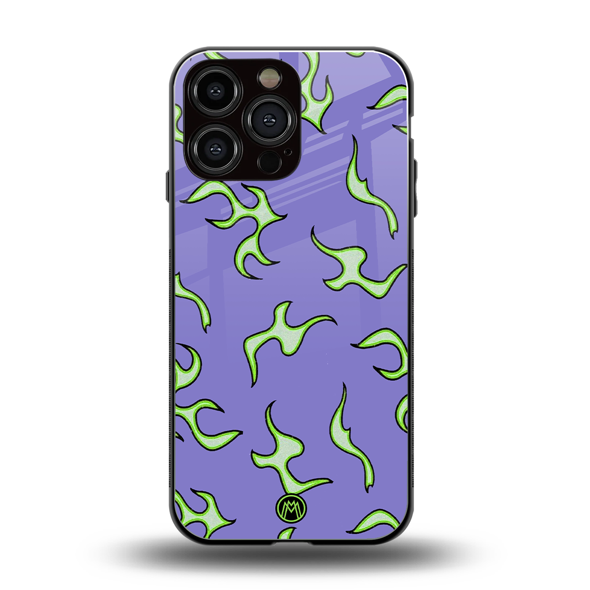 lil flames on purple back phone cover | glass case for iphone 16 pro max