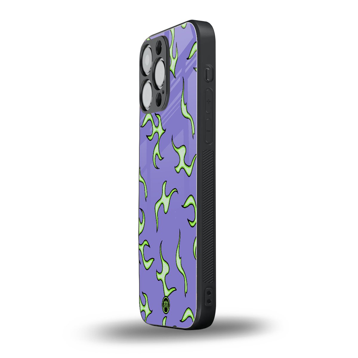 lil flames on purple back phone cover | glass case for iphone 16 pro max