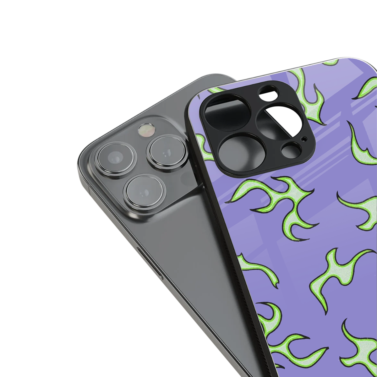 lil flames on purple back phone cover | glass case for iphone 16 pro max