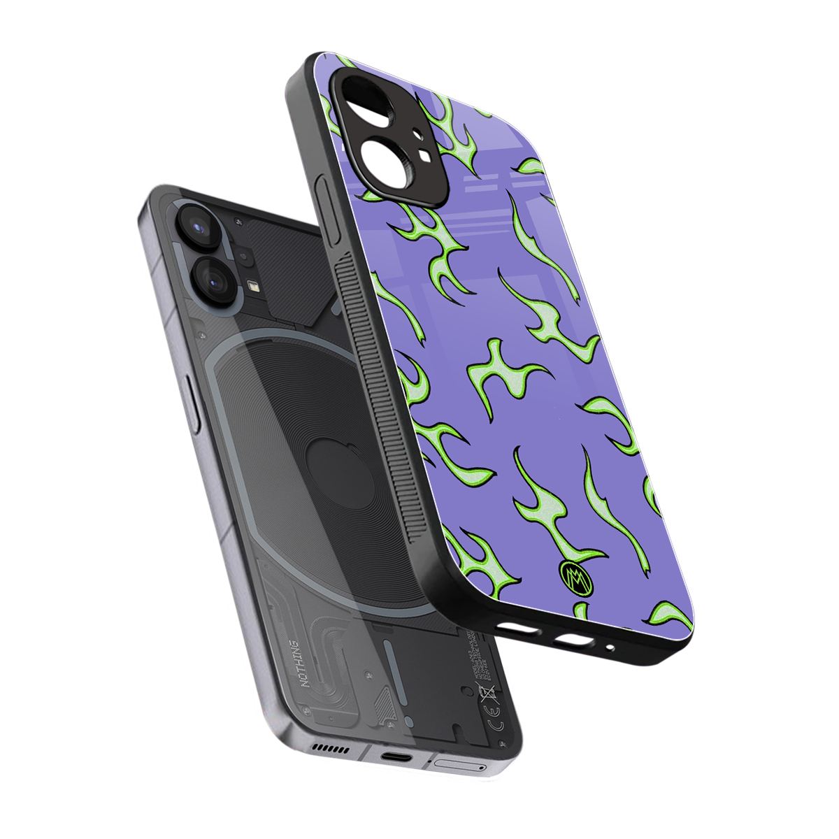 lil flames on purple back phone cover | glass case for nothing phone 1