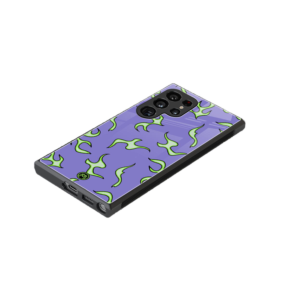 lil flames on purple back phone cover | glass case for samsung galaxy s24 ultra