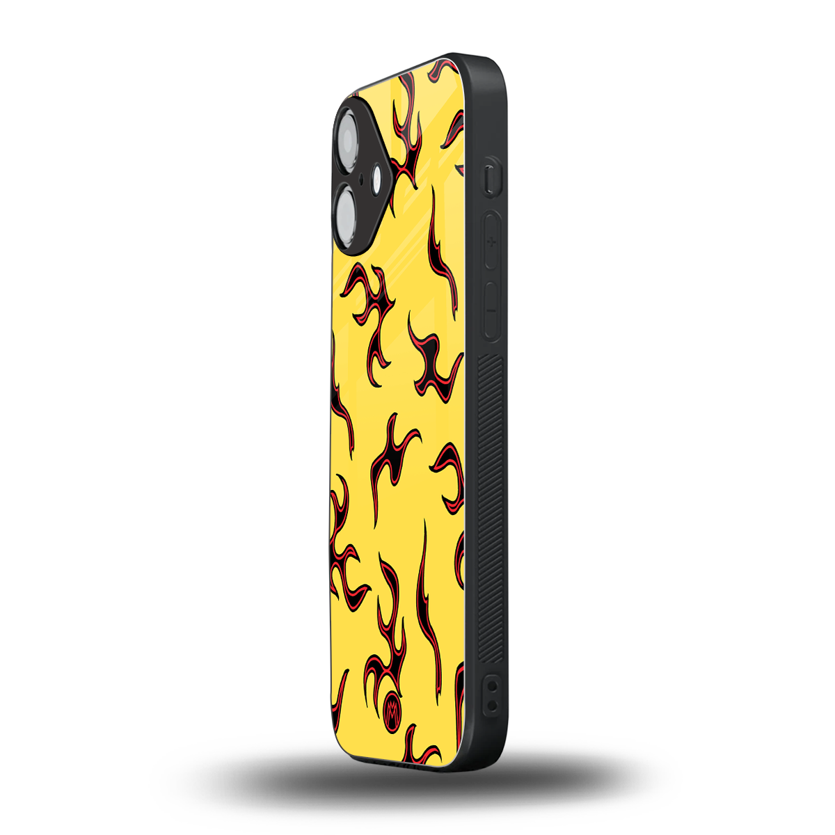 lil flames on yellow back phone cover | glass case for iphone 16 plus