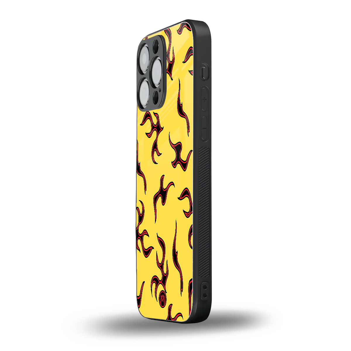 lil flames on yellow back phone cover | glass case for iphone 16 pro max