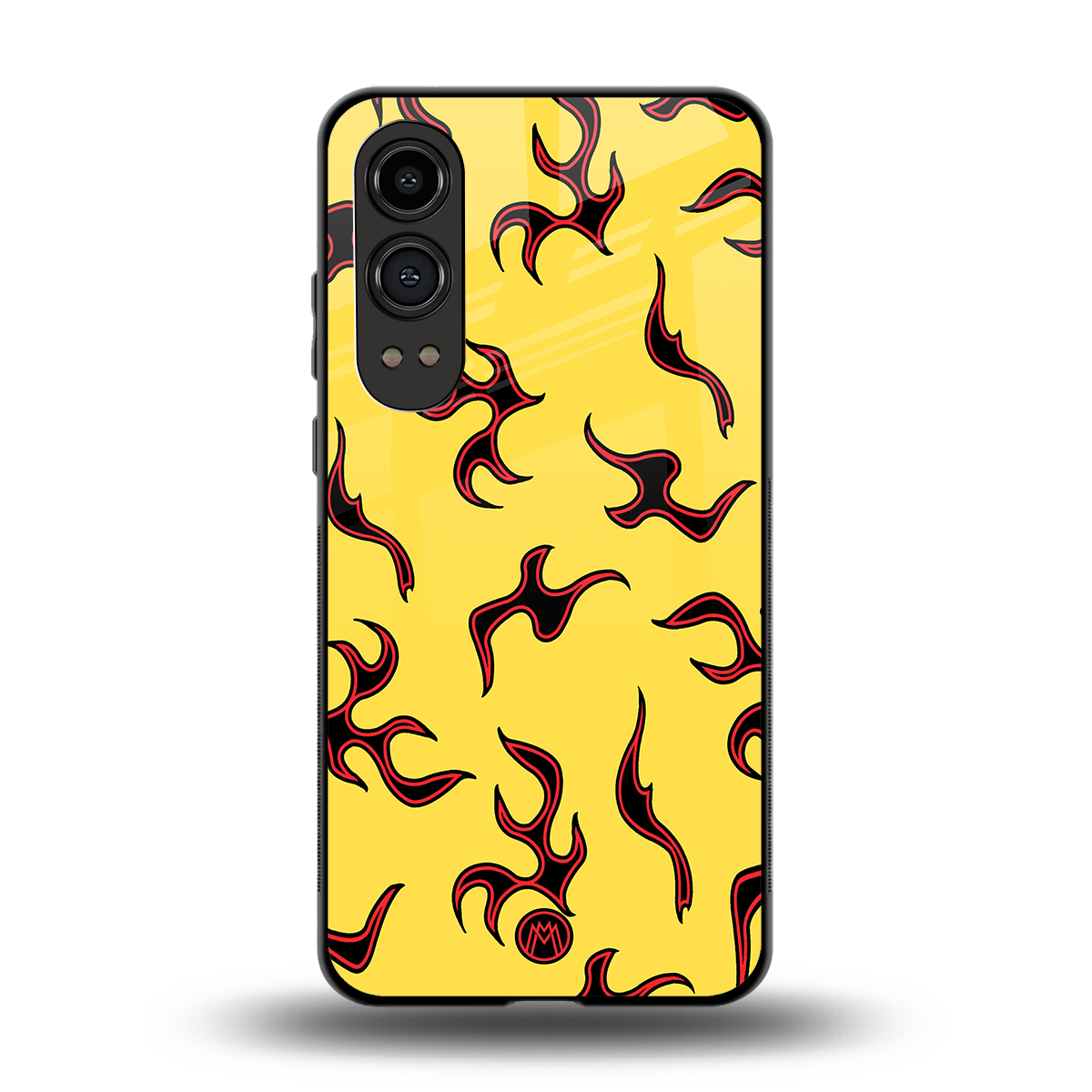lil flames on yellow back phone cover | glass case for oneplus nord ce 4 lite