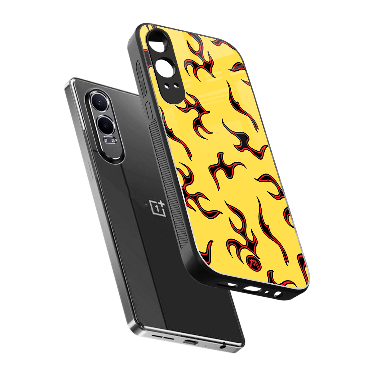 lil flames on yellow back phone cover | glass case for oneplus nord ce 4 lite