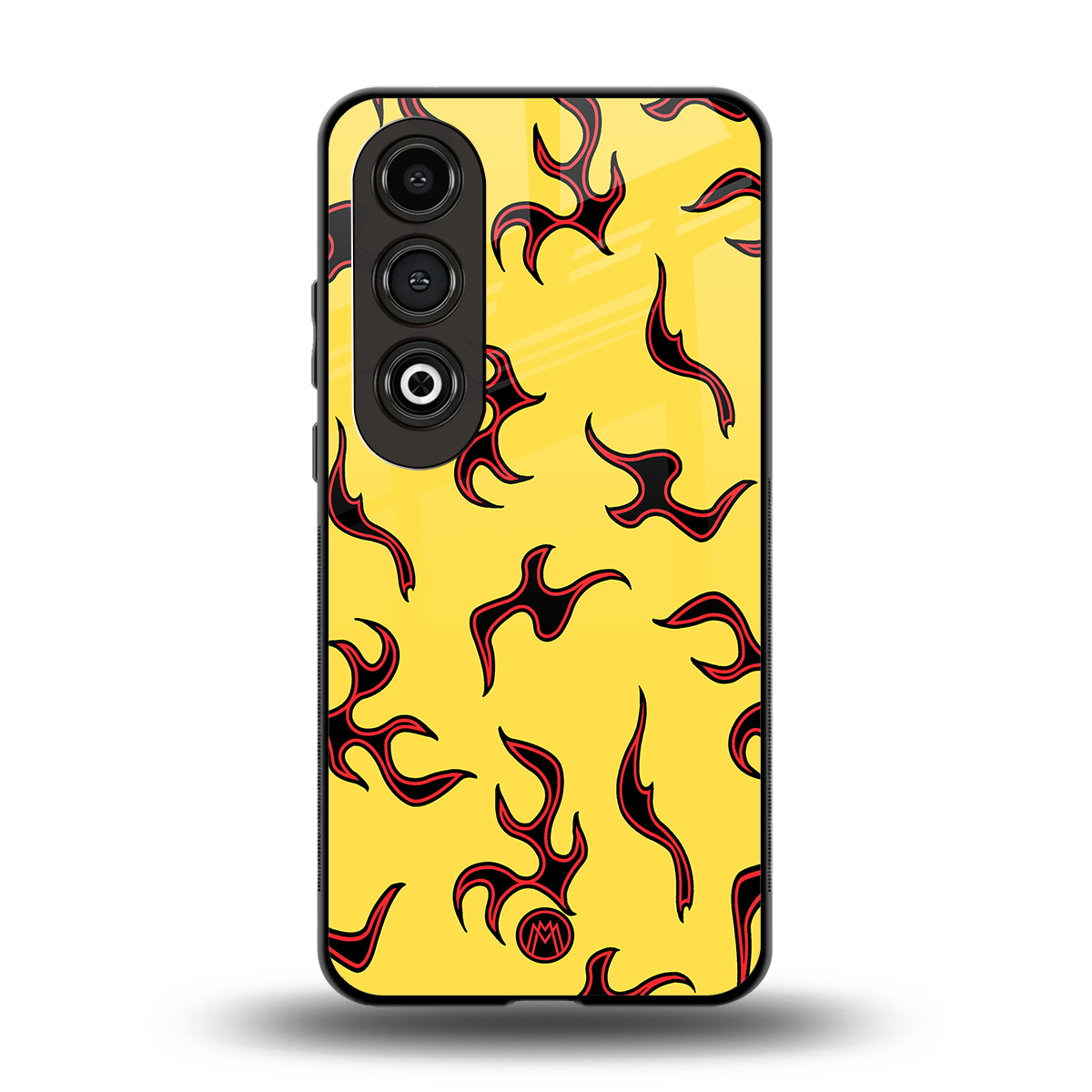 lil flames on yellow back phone cover | glass case for oneplus nord ce 4