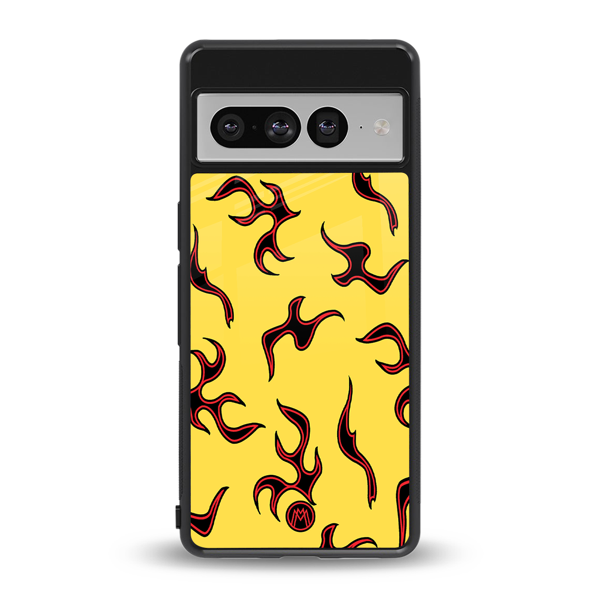 lil flames on yellow back phone cover | glass case for google pixel 7 pro