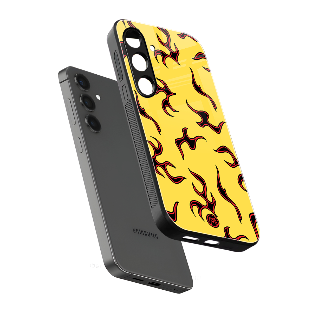 lil flames on yellow back phone cover | glass case for samsung galaxy s24 fe