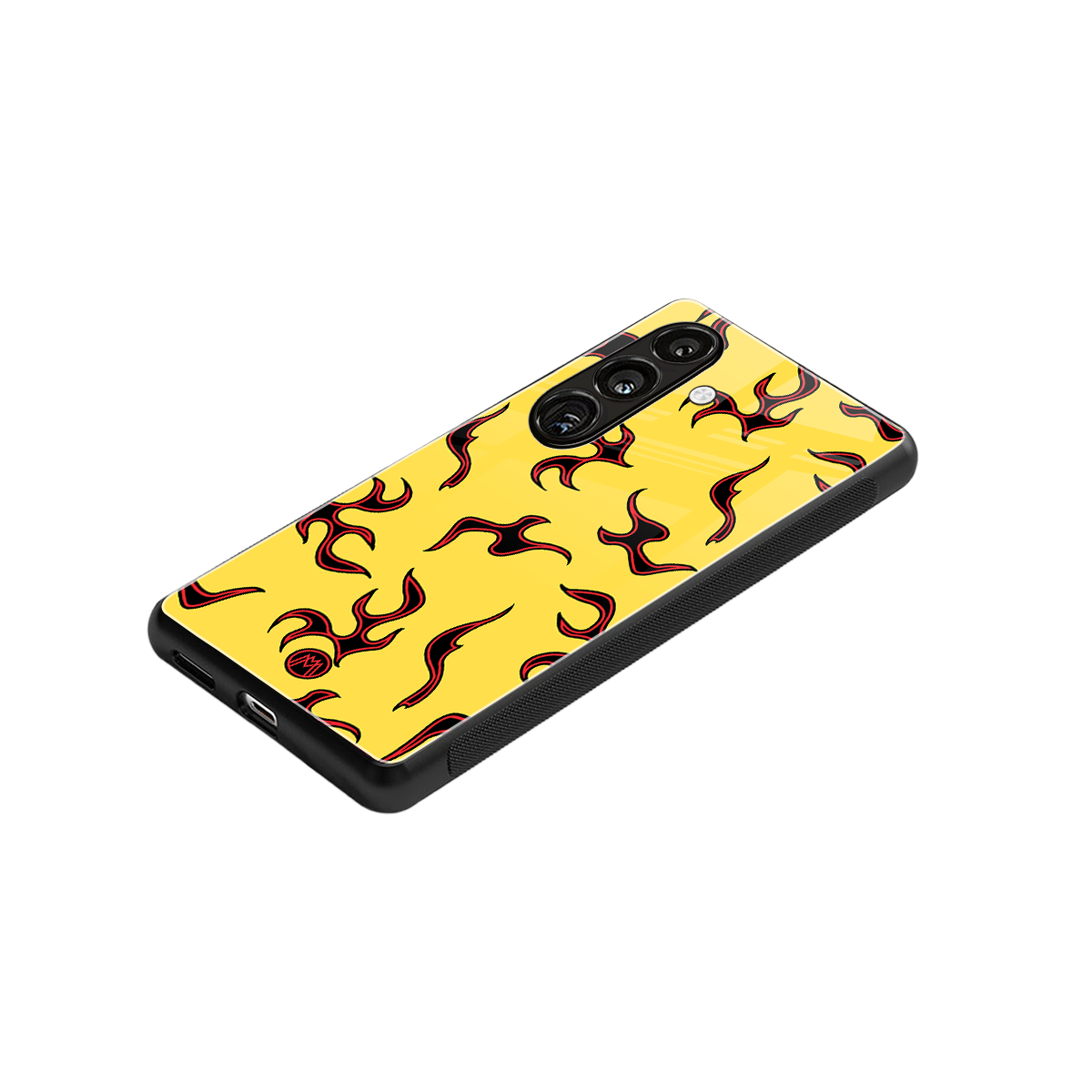 lil flames on yellow back phone cover | glass case for samsung galaxy s24 fe