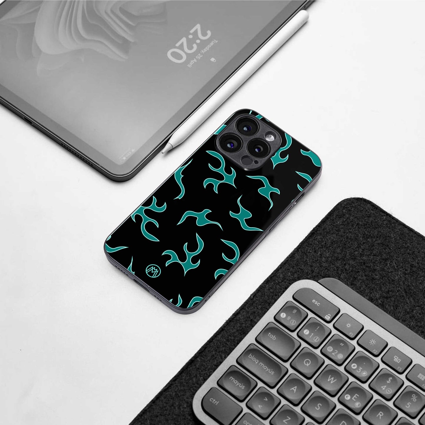lil blue flames back phone cover | glass case for iphone 13 pro max