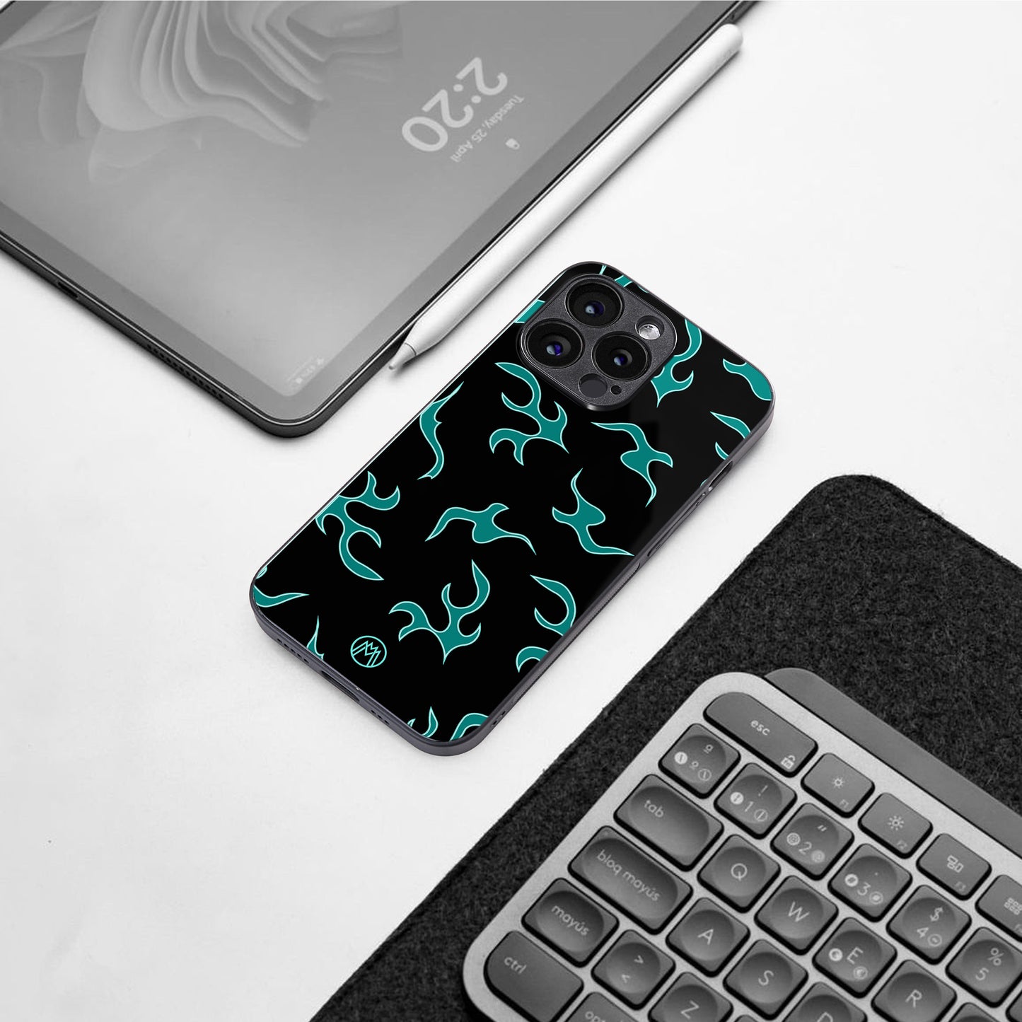 lil blue flames back phone cover | glass case for iphone 15 plus