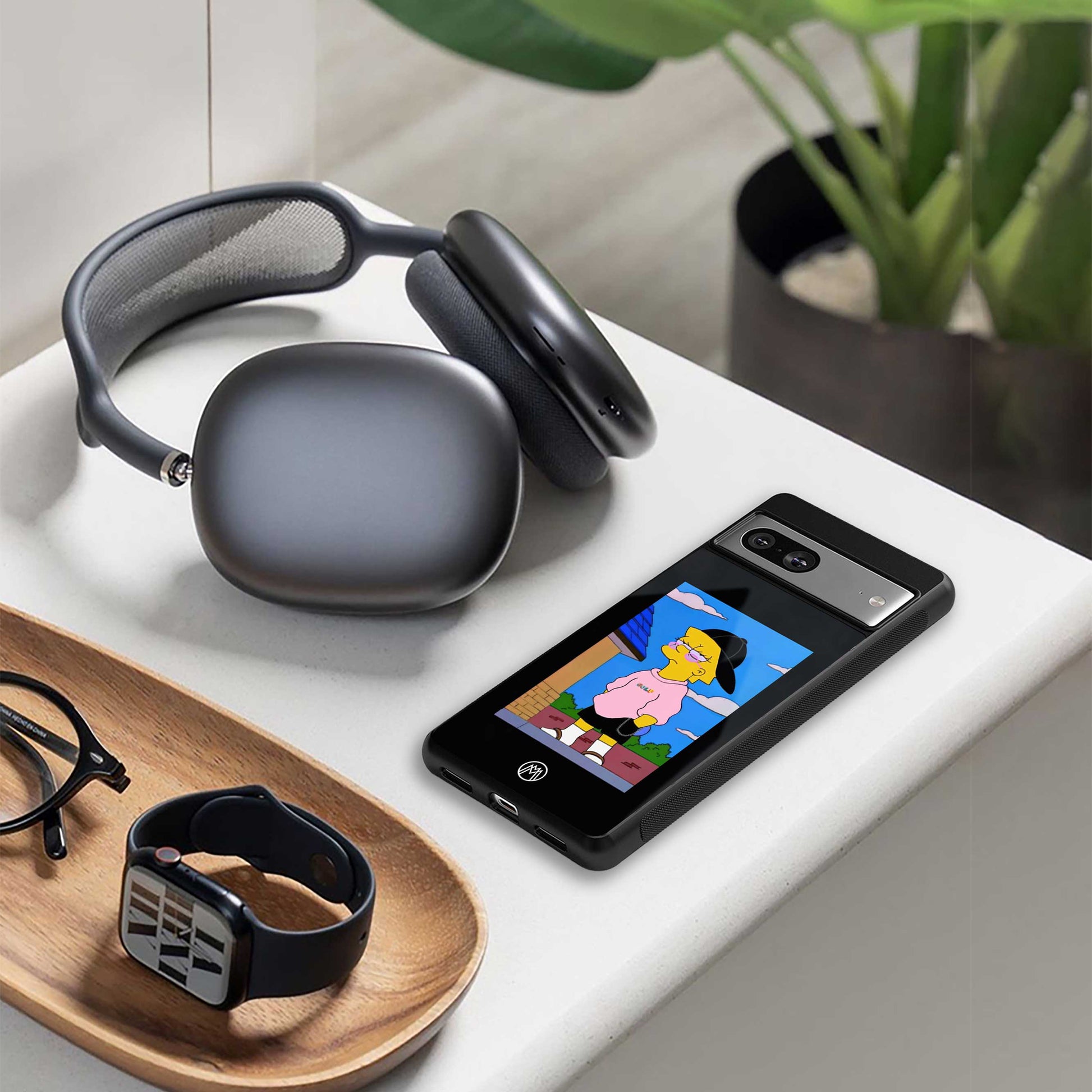 lisa simpson back phone cover | glass case for iphone 14 pro max