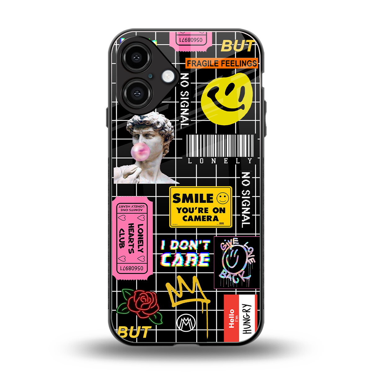 lonely hearts club black back phone cover | glass case for iphone 16 plus