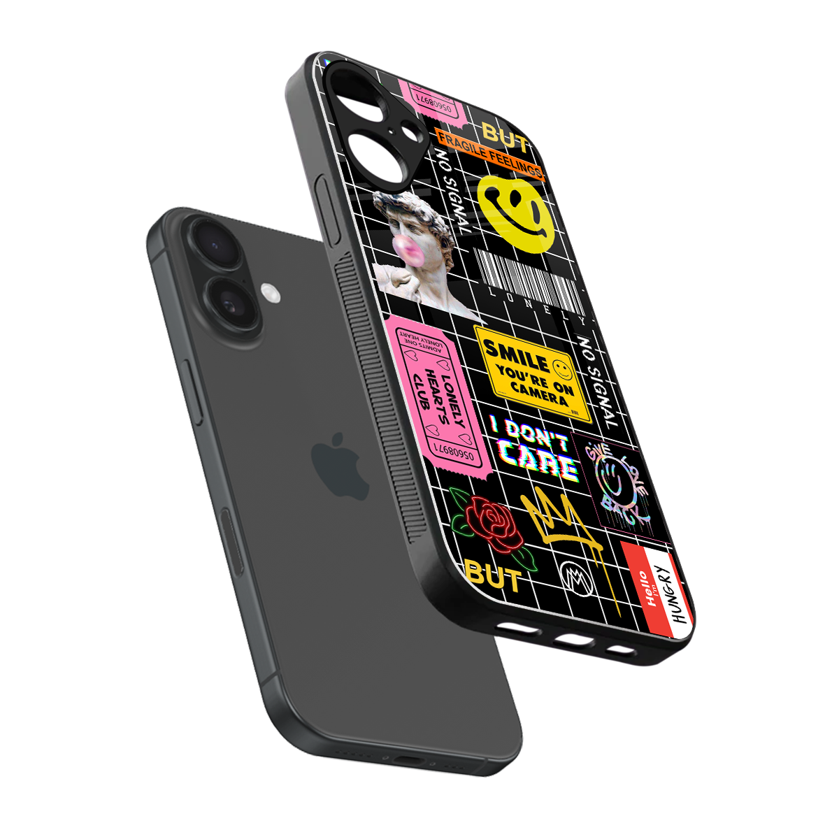 lonely hearts club black back phone cover | glass case for iphone 16 plus