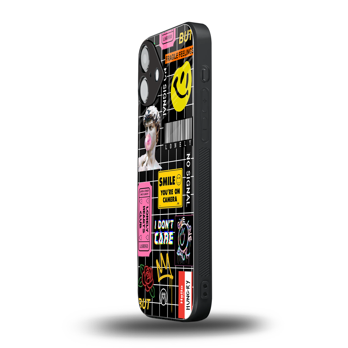 lonely hearts club black back phone cover | glass case for iphone 16 plus