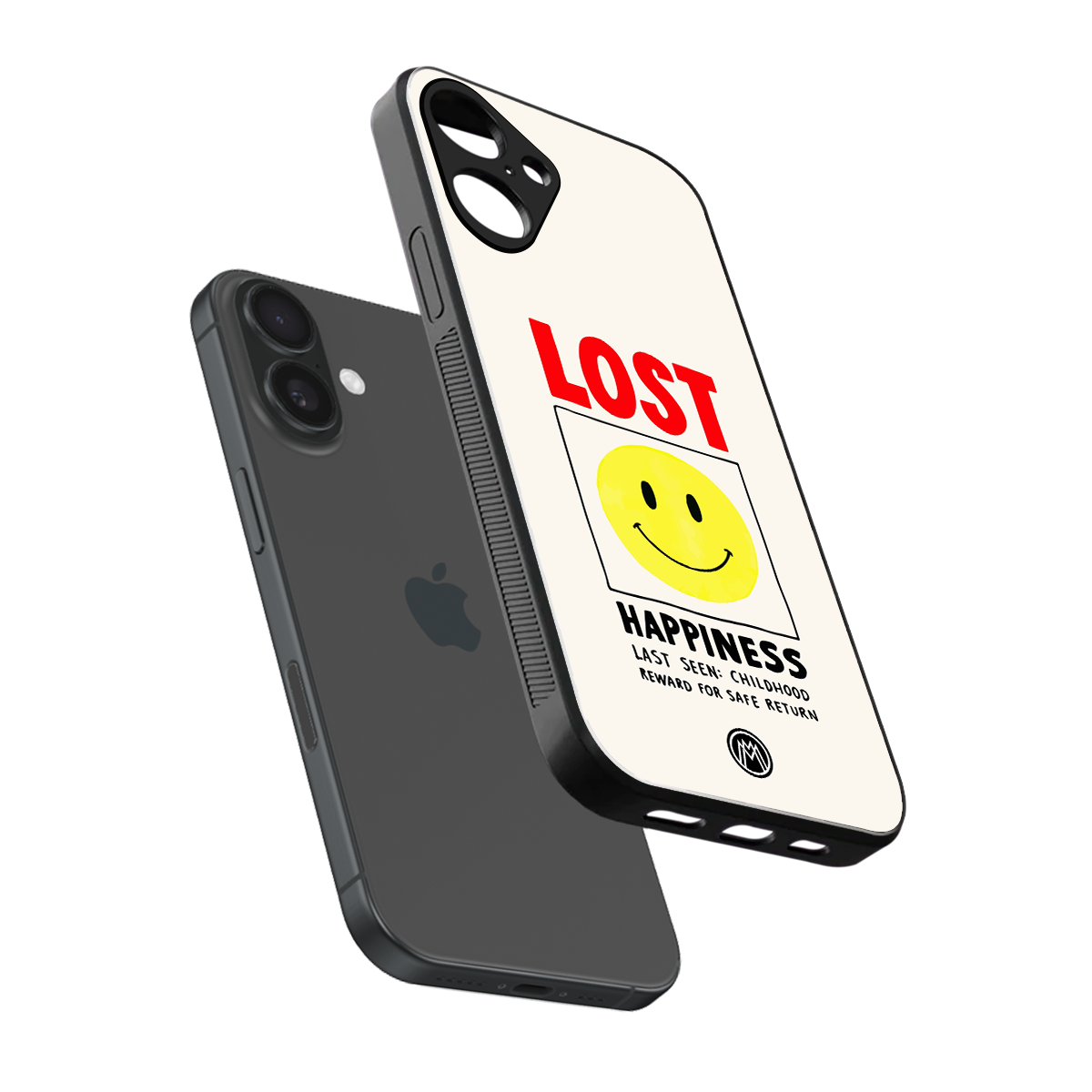 lost happiness back phone cover | glass case for iphone 16 plus