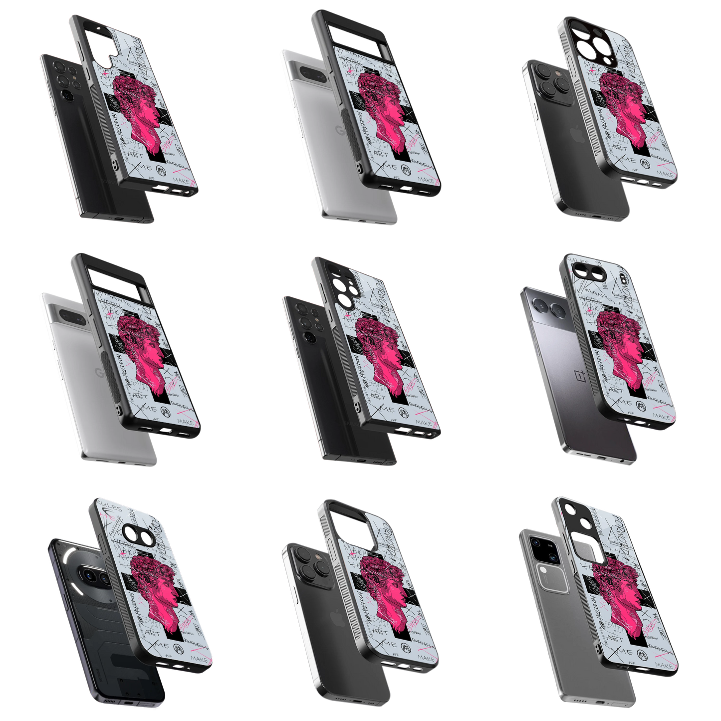 Durable Glass Back Mobile Case for iPhone, Samsung, OnePlus, Google Pixel, Redmi, Vivo, Oppo