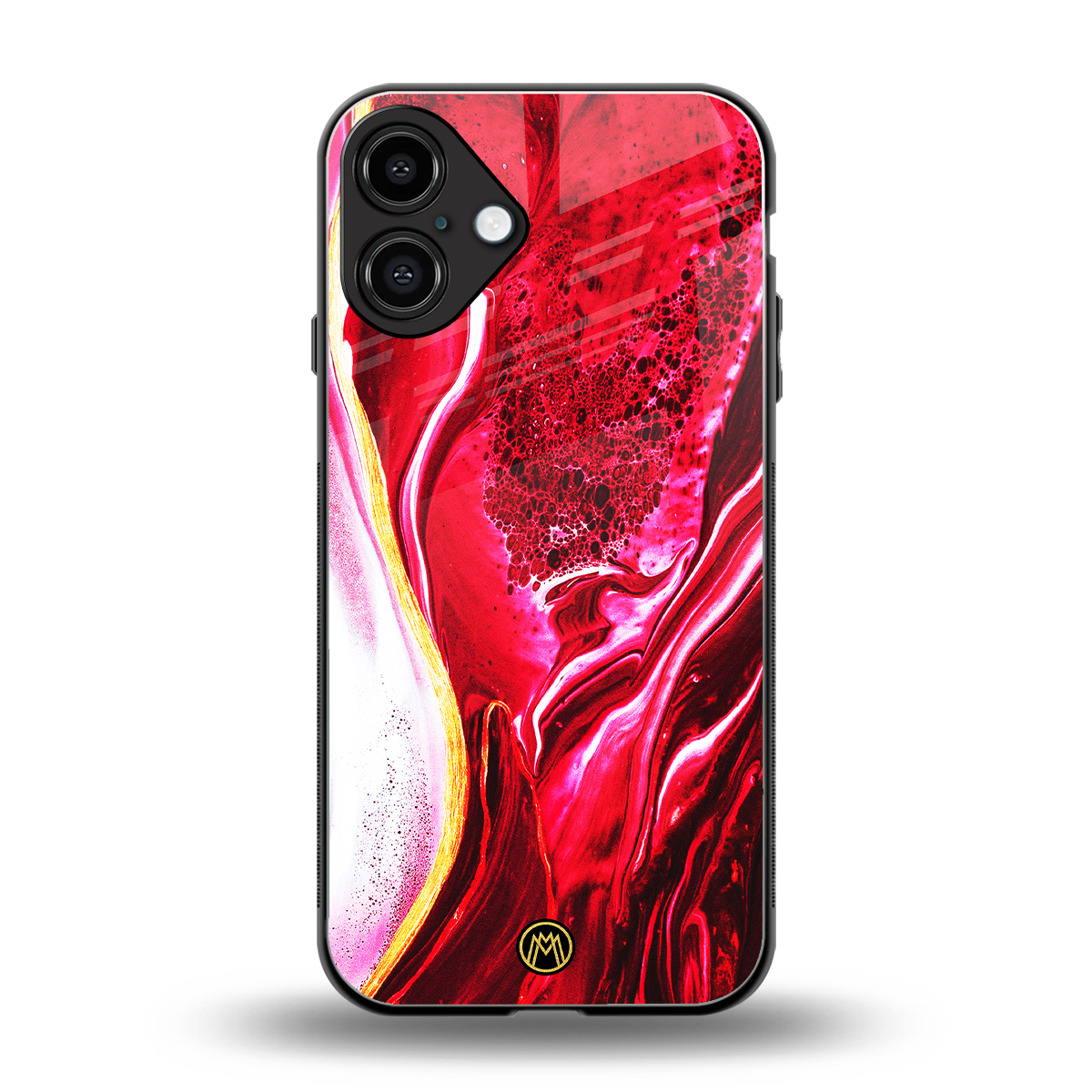 magical pink liquid marble back phone cover | glass case for iphone 16 plus