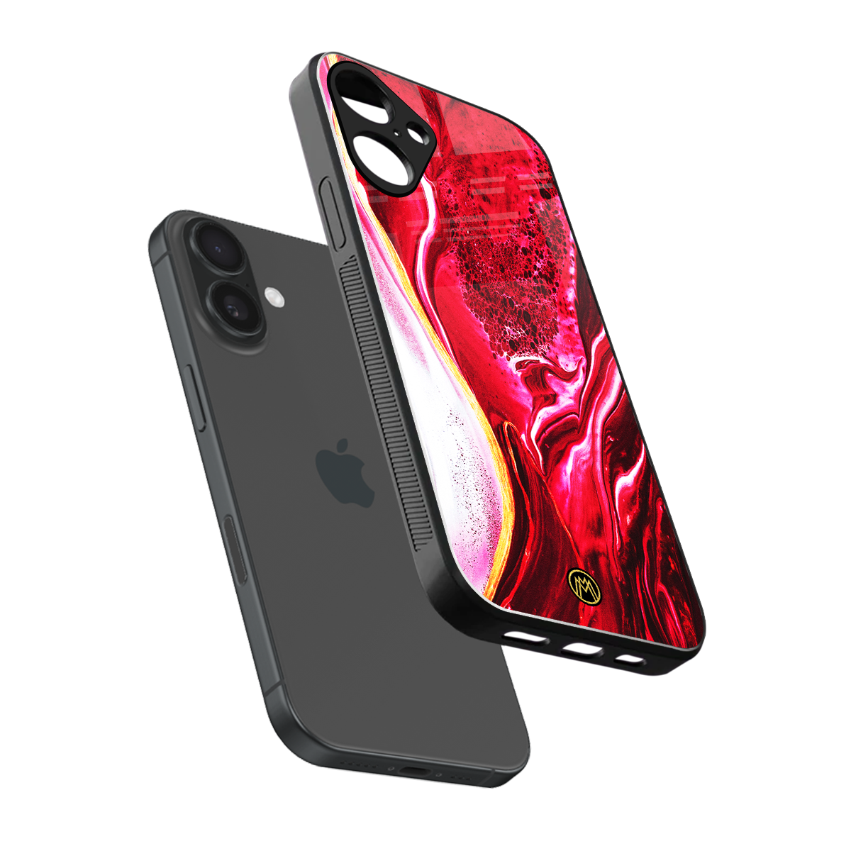 magical pink liquid marble back phone cover | glass case for iphone 16 plus