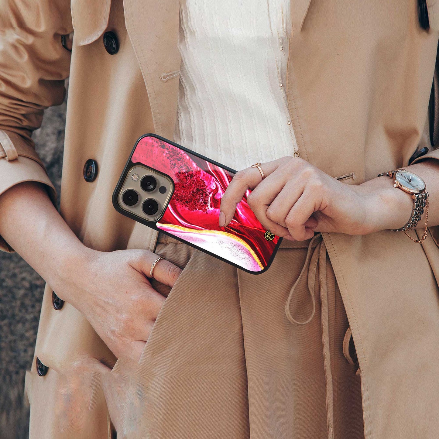 magical pink liquid marble back phone cover | glass case for iphone 13 pro max