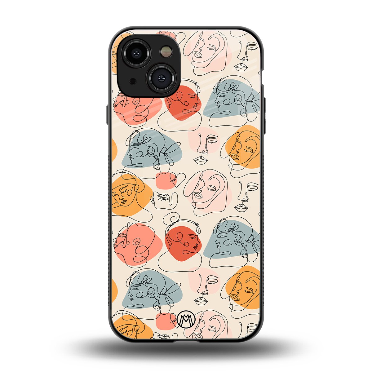 many faces yellow back phone cover | glass case for iphone 15