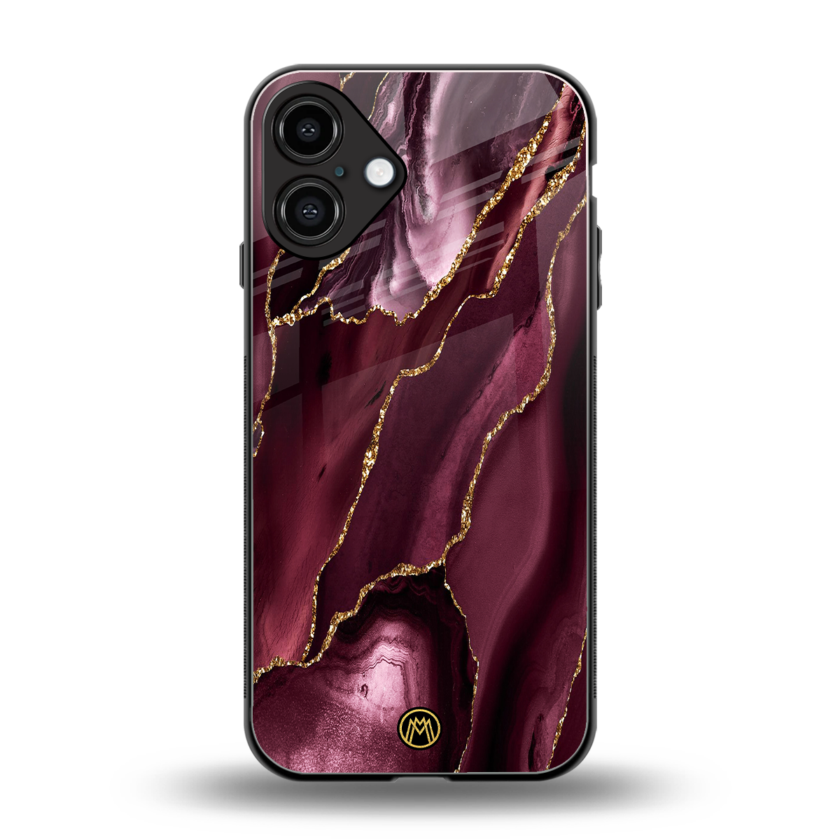 maroon liquid marble back phone cover | glass case for iphone 16 plus