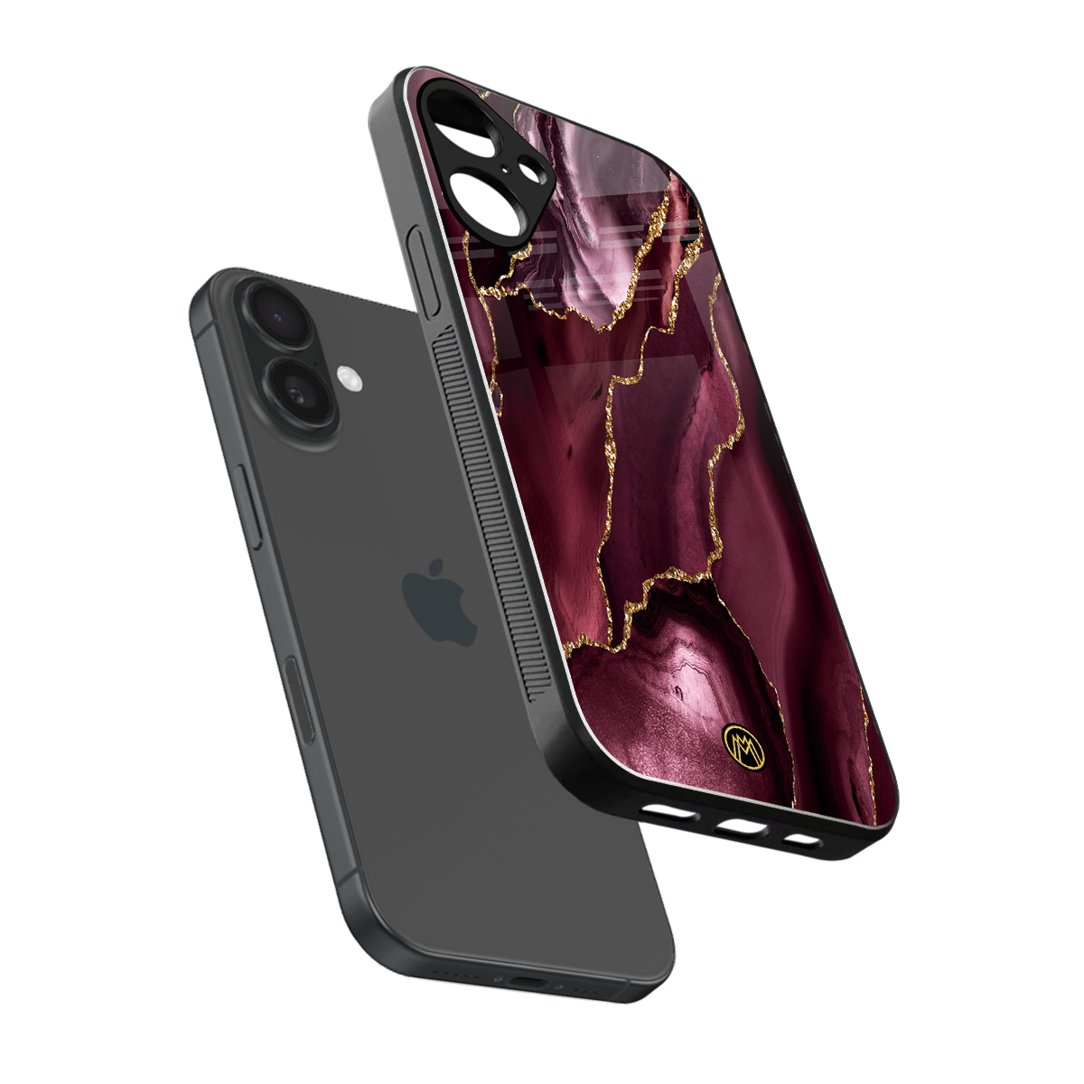 maroon liquid marble back phone cover | glass case for iphone 16 plus