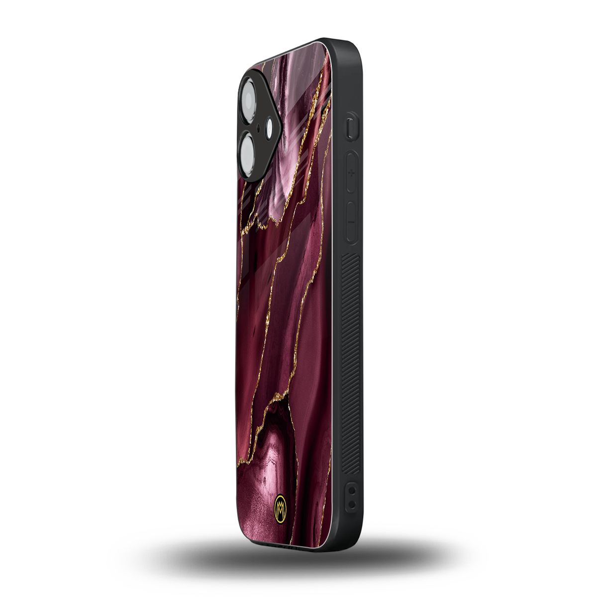 maroon liquid marble back phone cover | glass case for iphone 16 plus
