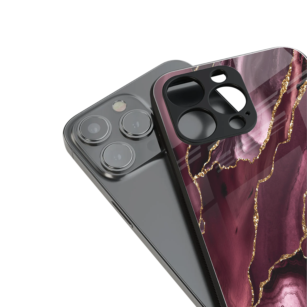 maroon liquid marble back phone cover | glass case for iphone 13 pro max