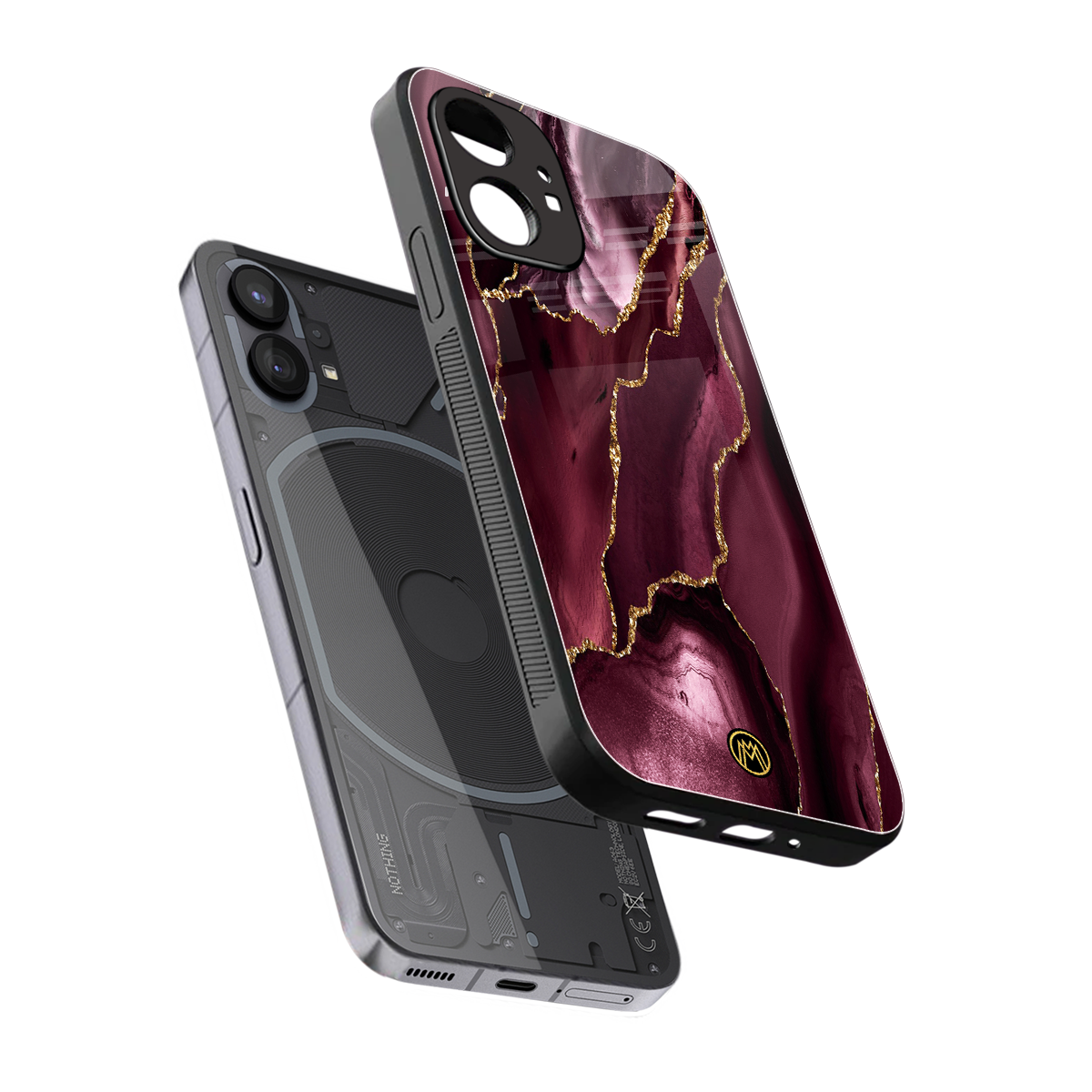 maroon liquid marble back phone cover | glass case for nothing phone 1